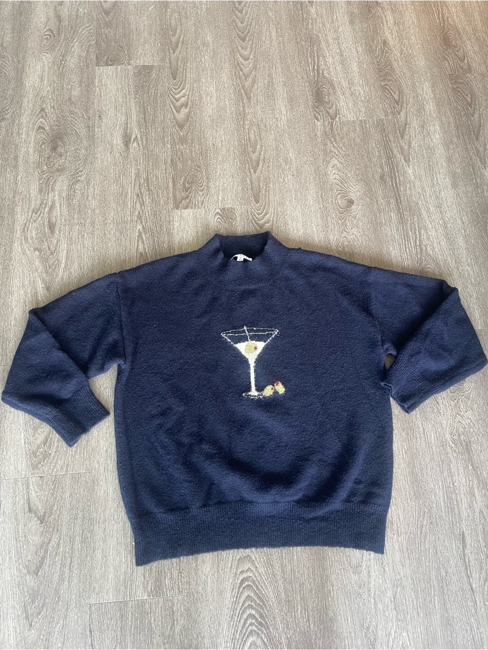 Gilli Womens Navy Knit Round Neck Streetwear Margarita Graphic Sweater Size M